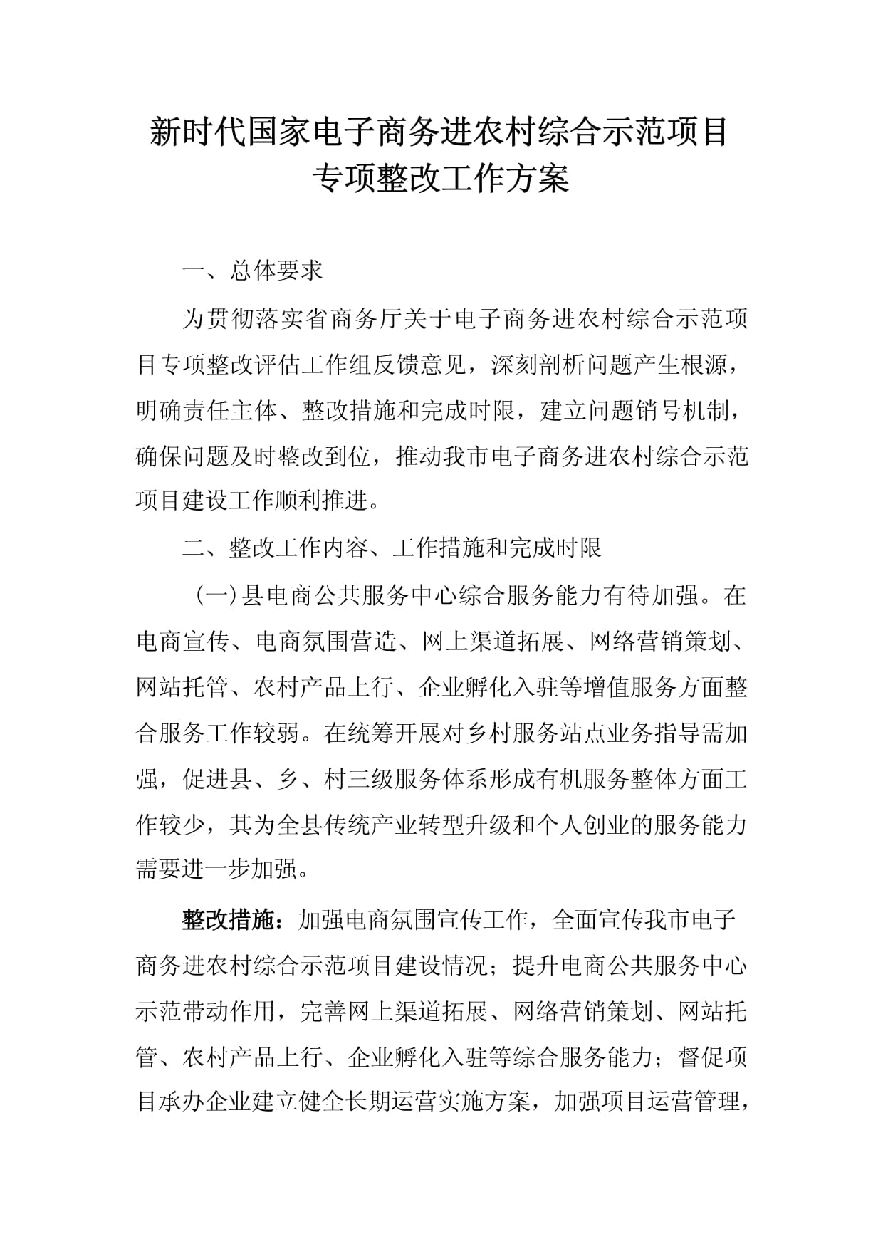 新时代国家电子商务进农村综合示范项目专项整改工作方案